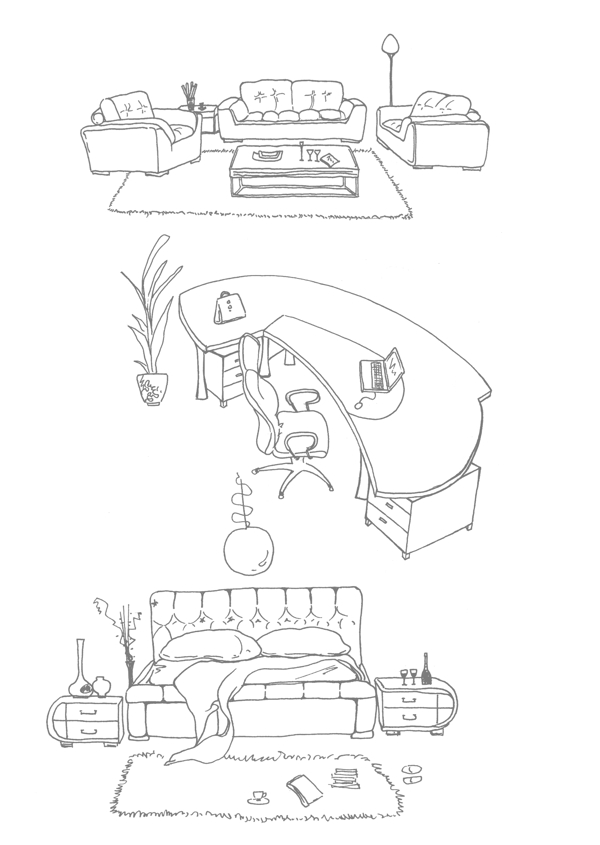 手绘线描家具图片