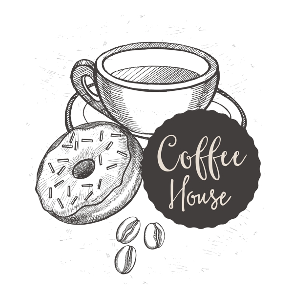 手绘咖啡和甜甜圈插画