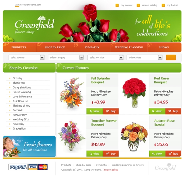 网页模板鲜花玫瑰红色绿色图片