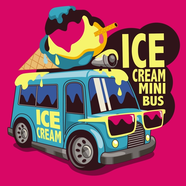卡通冰淇淋汽车T恤印花