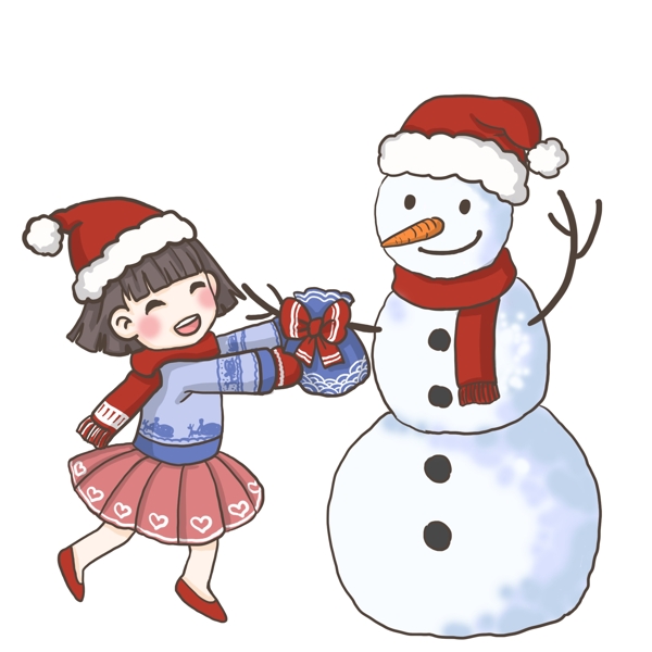 圣诞雪人和女孩PNG