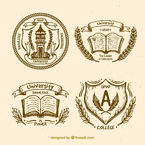 手绘大学装饰徽章