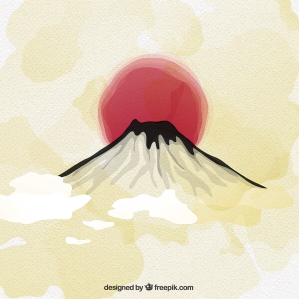 富士山在水彩风格