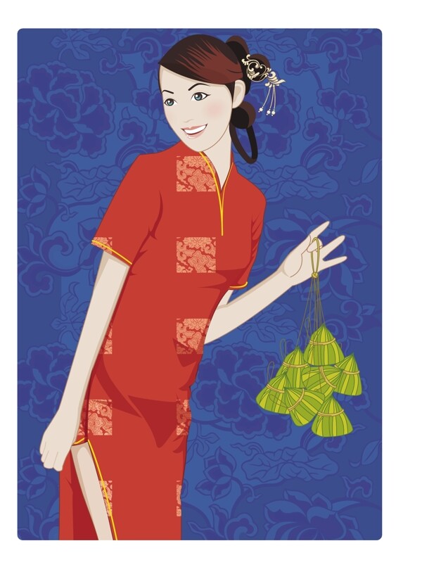4中国古典旗袍美女矢量素材