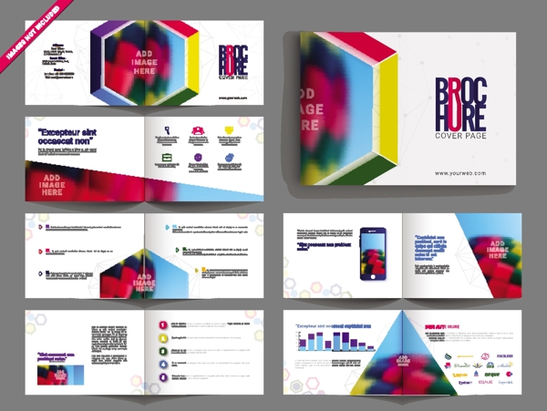 MultipageBrochure五颜六色的抽象的几何设计宣传单张设计包