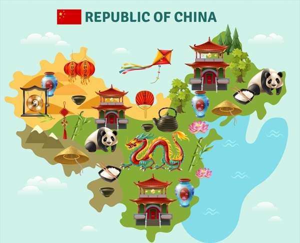 中国观光旅游特色元素创意插画