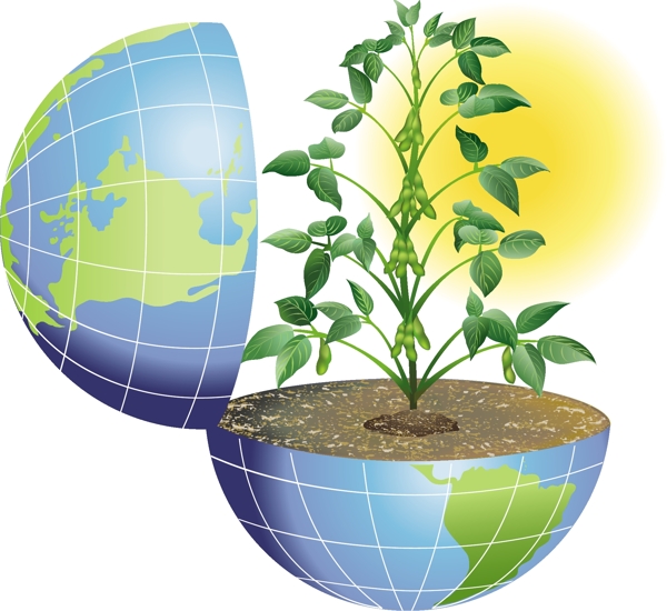 地球的生命力矢量素材eps格式地球矢量地球活力毛豆植物矢量素材