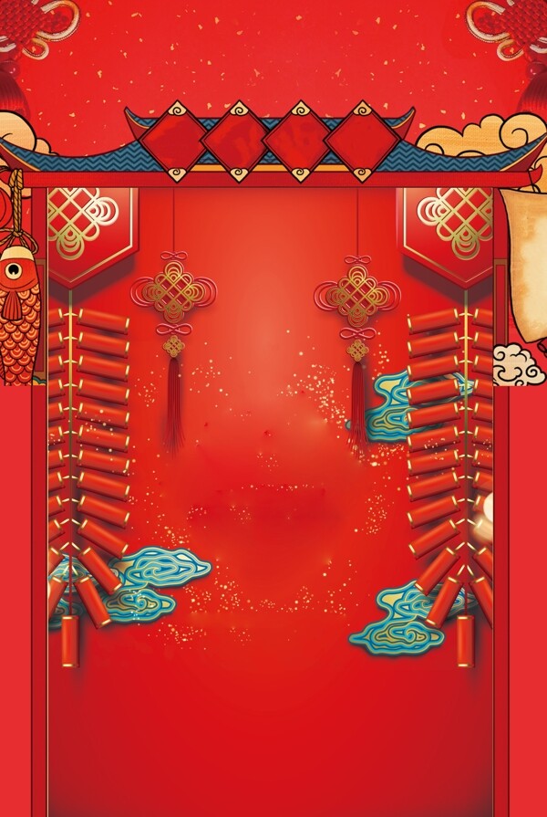 红色鞭炮中国年广告背景图