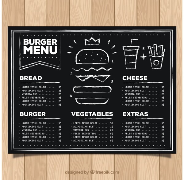黑板上的汉堡包菜单