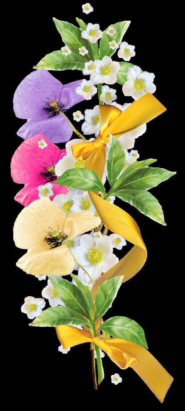 手绘水彩多彩鲜花花束png透明素材