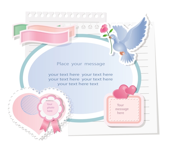 爱心鸽子玫瑰剪纸标签图片