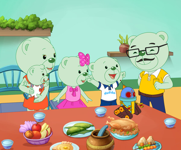 动画插画人物动漫晚餐小熊