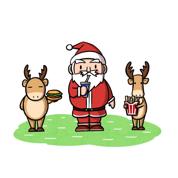 圣诞老人驯鹿吃东西png透明底