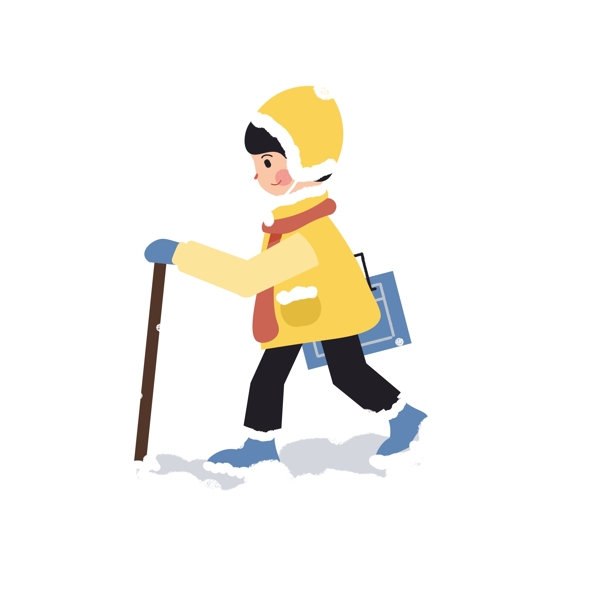 彩绘在雪地里走路的男孩可商用元素