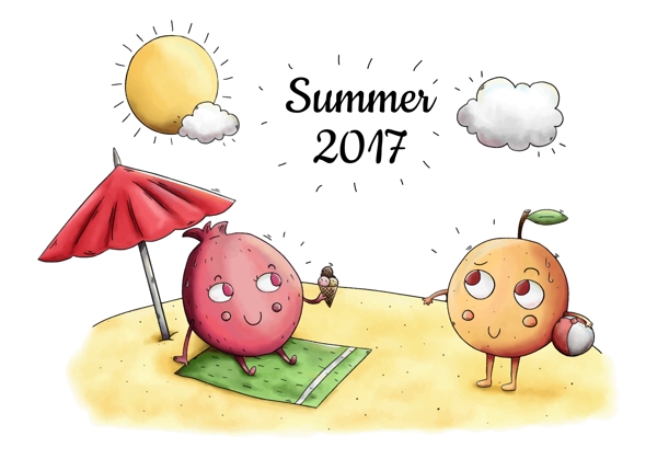 手绘可爱夏季水果插画