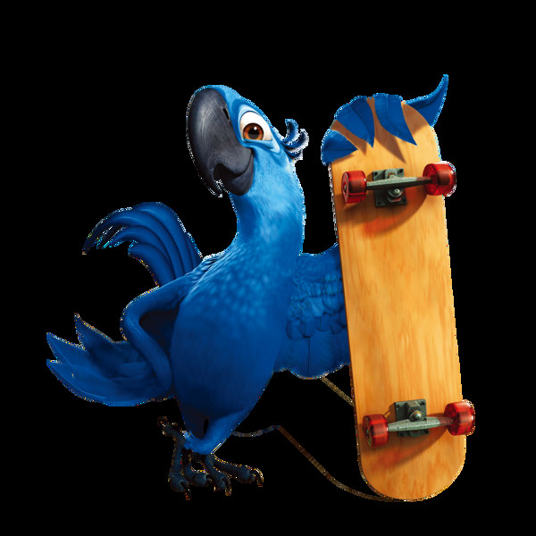 创意蓝鹦鹉滑板png元素素材