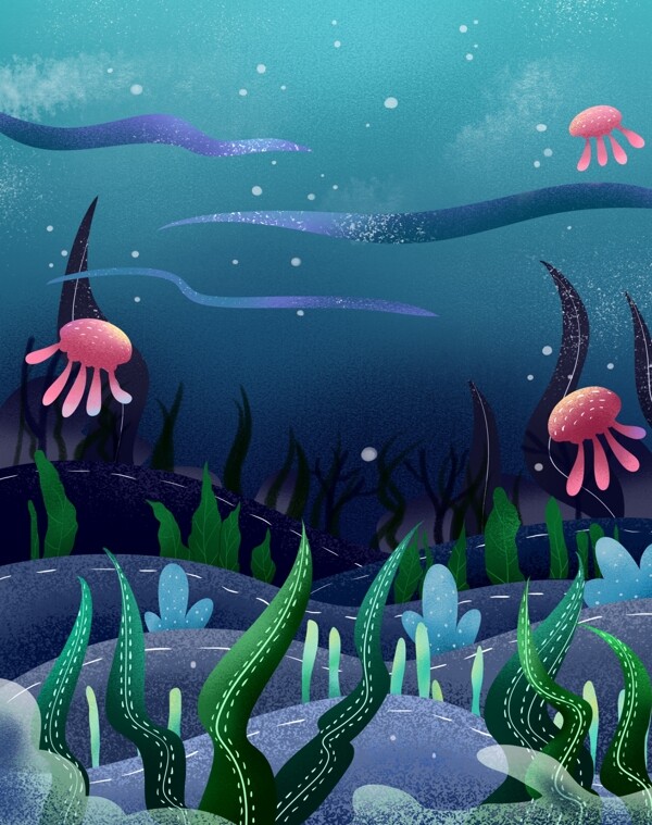 手绘海洋水母海草背景设计