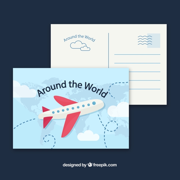 环球旅行飞机明信片图片