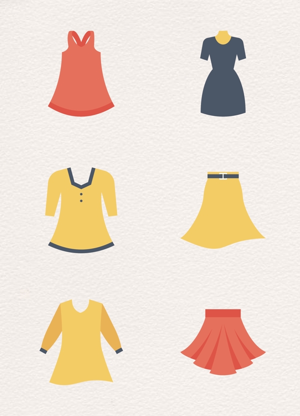 六款女性裙子图标元素