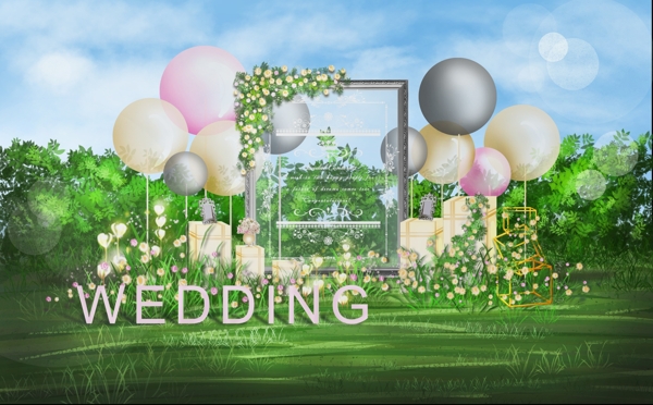 气球主题户外婚礼合影区