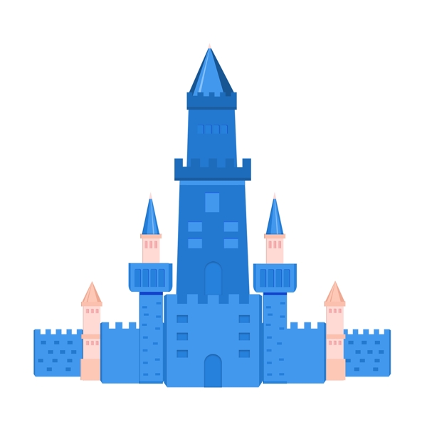 手绘欧式卡通梦幻城堡建筑蓝色小清新元素