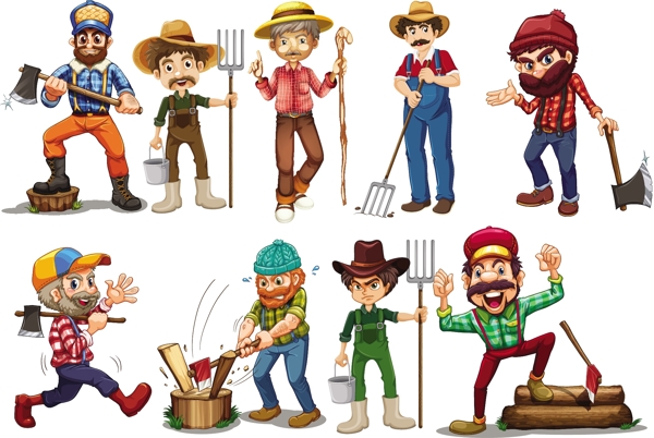 农民和伐木工人的插图