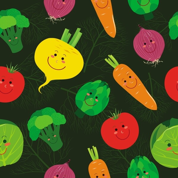 可爱有机绿色蔬菜矢量图