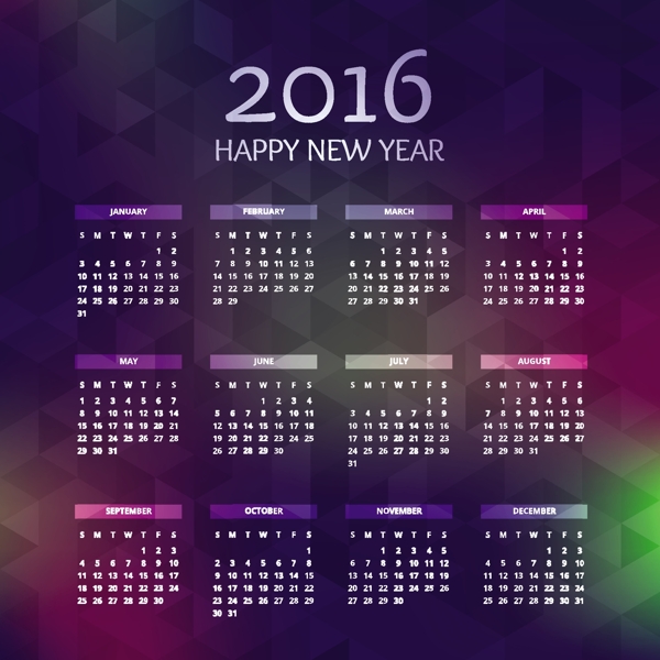 新的2016年日历