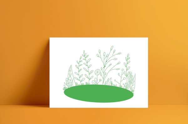 绿色线条植物插画
