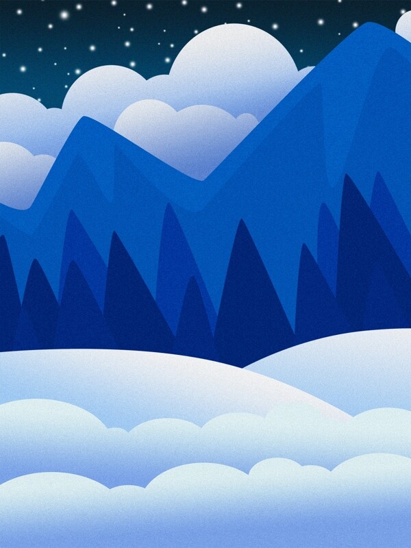 手绘唯美圣诞节蓝色山峰背景素材