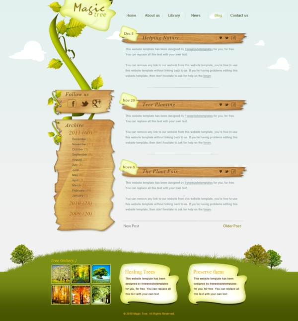 绿色的树和木风格的网站模板PSD