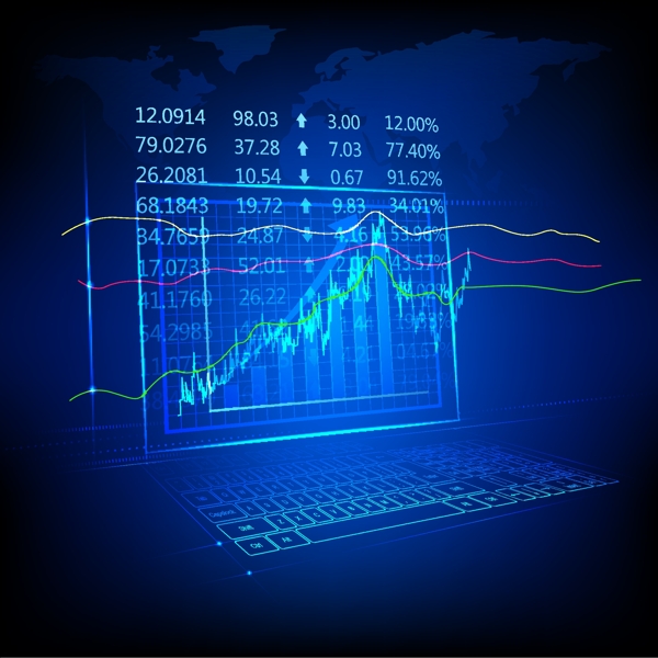 蓝色技术荧光财务图表背景