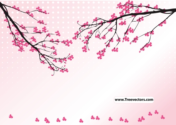 粉红的樱花树村矢量背景图案