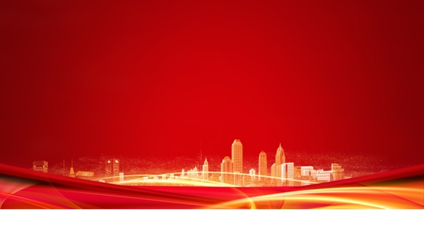 彩绘金色城市大红背景