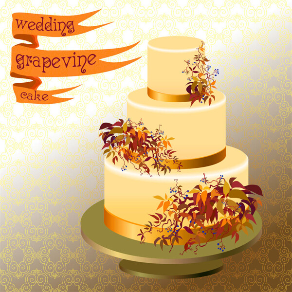 树叶与婚礼蛋糕图片