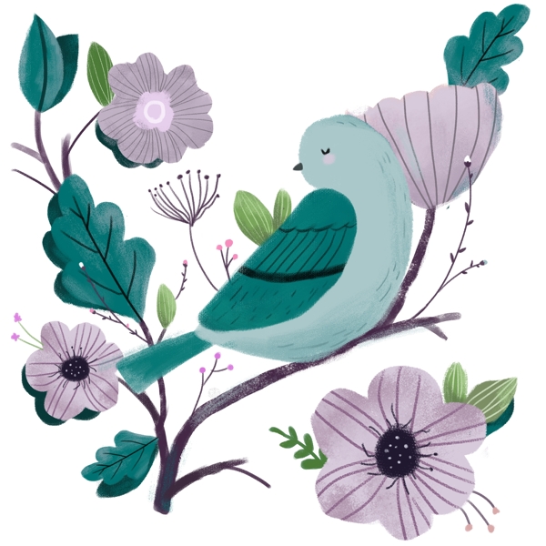 花与鸟清新春天装饰图案