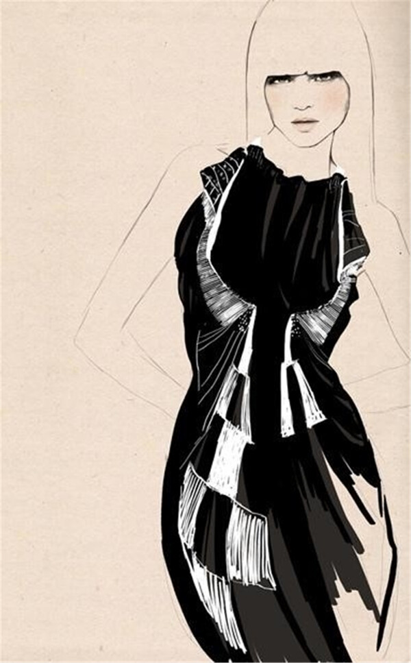 黑色格子连衣裙设计图
