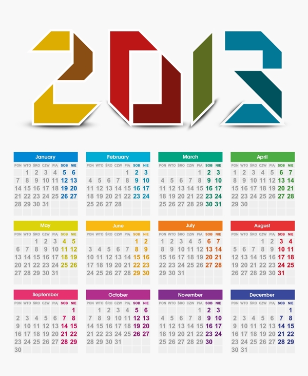 2013岁的向量的日历