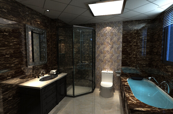 现代简约创意浴缸干湿分离背景墙卫生间