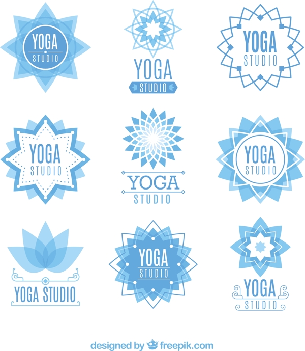 浅蓝色瑜伽中心的花卉标志