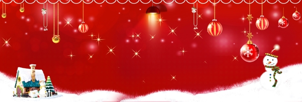 红色节日圣诞节卡通banner背景