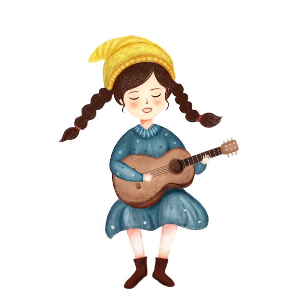 卡通小清新弹吉他的女孩