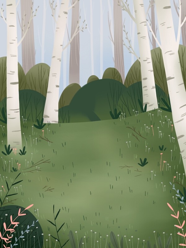 简约手绘插画树林背景设计