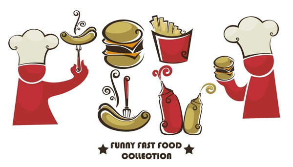 卡通厨师与食物图标设计