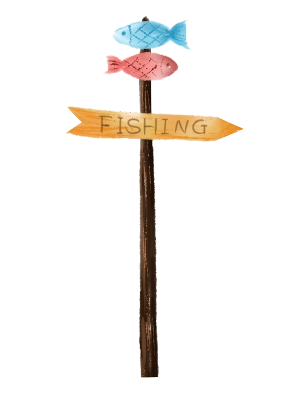 钓鱼鱼类指示牌插画