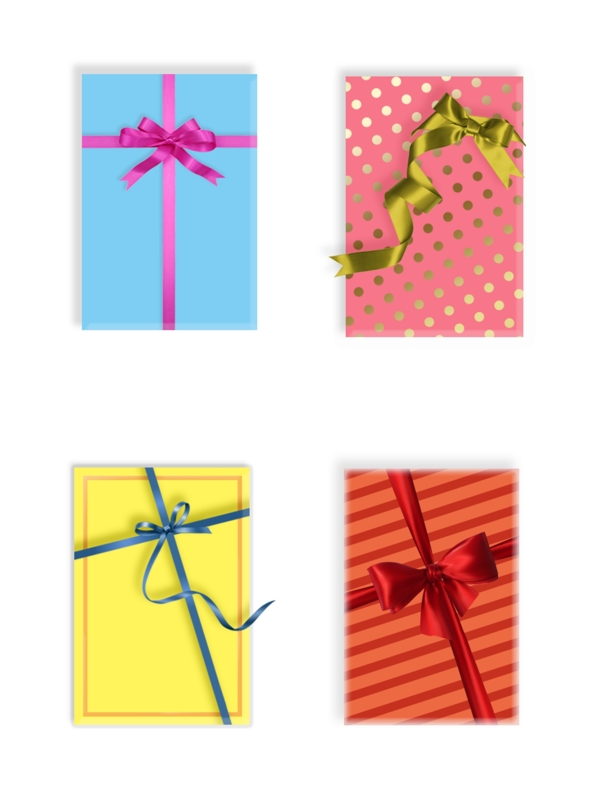 礼品礼盒彩色装饰蝴蝶结彩带俯视设计素材