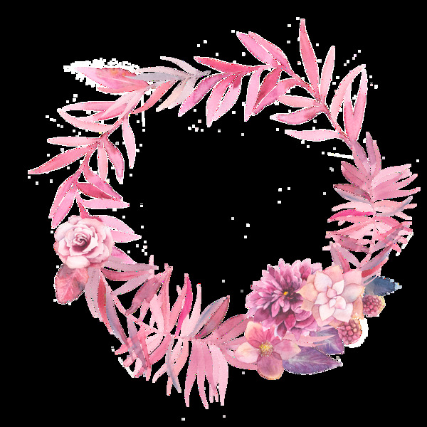 清新粉色系柳叶手绘花环装饰元素