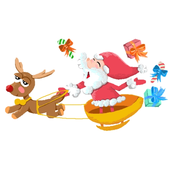 手绘卡通圣诞老人拉着麋鹿奔跑原创元素