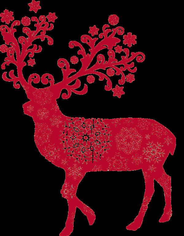 红色圣诞雪花麋鹿元素