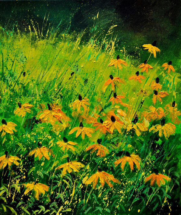 油画黄色的花朵图片